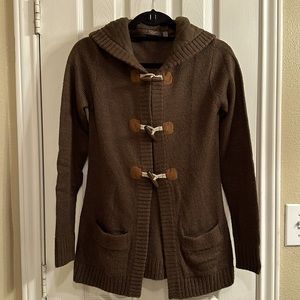 Dex (Anthropologie) khaki hooded cardigan sweater
